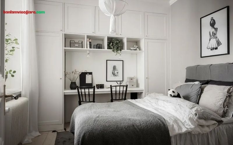 Tạo không gian riêng tư khi đặt bàn làm việc trong phòng ngủ
