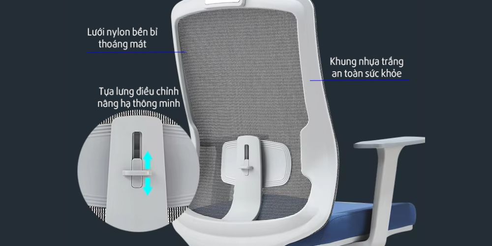 Ghế LMT189B1 nằm ở khả năng hỗ trợ tư thế ngồi hiệu quả