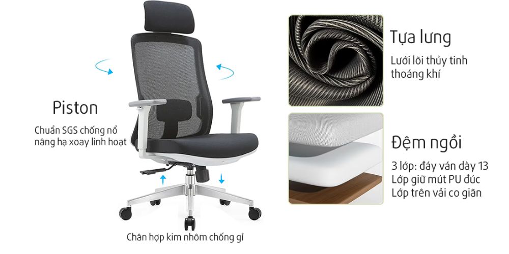 Tựa lưng sử dụng chất liệu bền bỉ của ghế LM189A-1