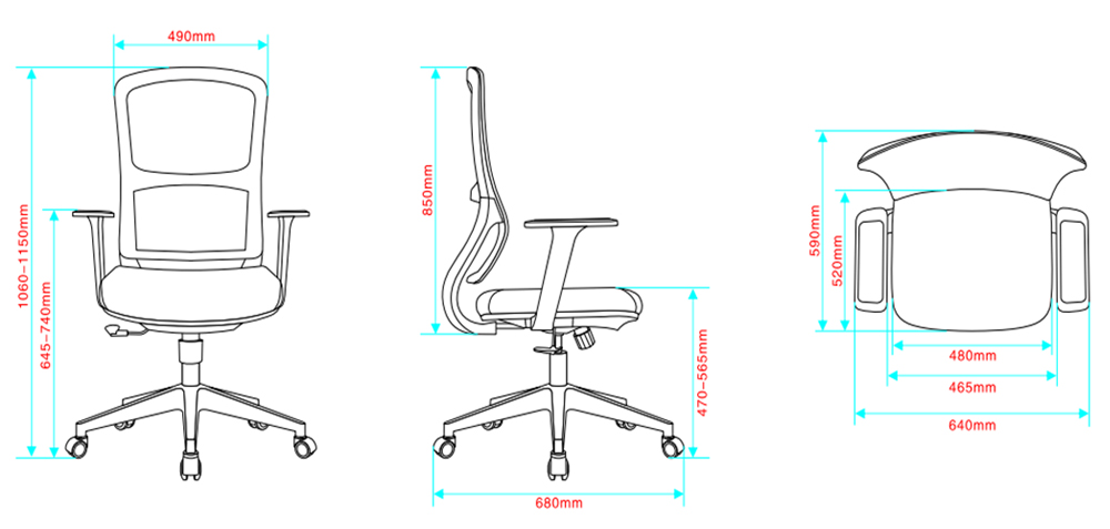 Chi tiết kích thước của ghế làm việc LM158B-1