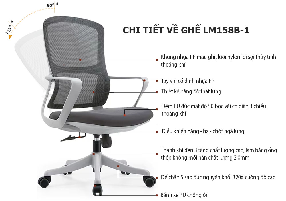Ghế LM158B-1 hỗ trợ làm việc và thư giãn thoải mái